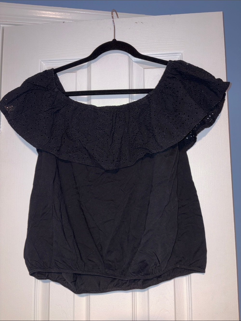 torrid Black Eyelet Off-Shoulder Ruffle Top